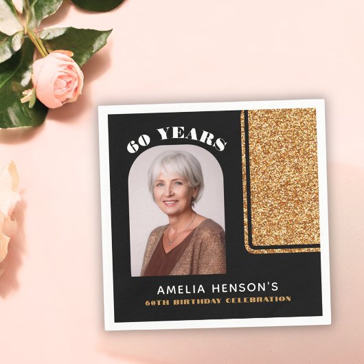 Serviette En Papier Elégant Black Gold Parties scintillant Photo 60e a