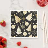 Serviette En Papier Élégant Black Gold Snowflakes Christmas Tree Balls (En situation)