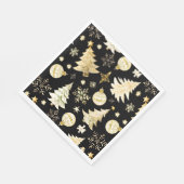 Serviette En Papier Élégant Black Gold Snowflakes Christmas Tree Balls (Coin)