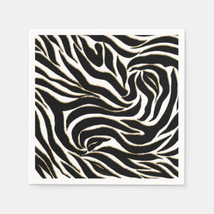 Serviette En Papier Elégant Black Gold Zebra Poster de animal blanc