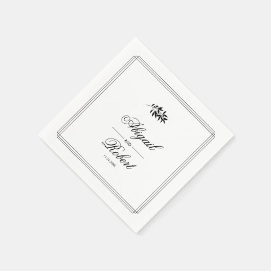 Serviette En Papier Elegant black, white branch triple border wedding (Coin)