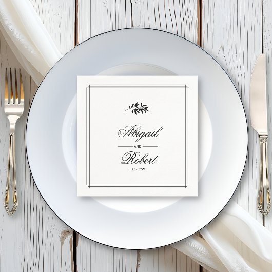 Serviette En Papier Elegant black, white branch triple border wedding