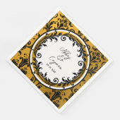 Serviette En Papier Elégant Black White & Gold Mariage damassé (Coin)