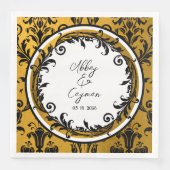 Serviette En Papier Elégant Black White & Gold Mariage damassé (Devant)