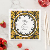 Serviette En Papier Elégant Black White & Gold Mariage damassé (En situation)