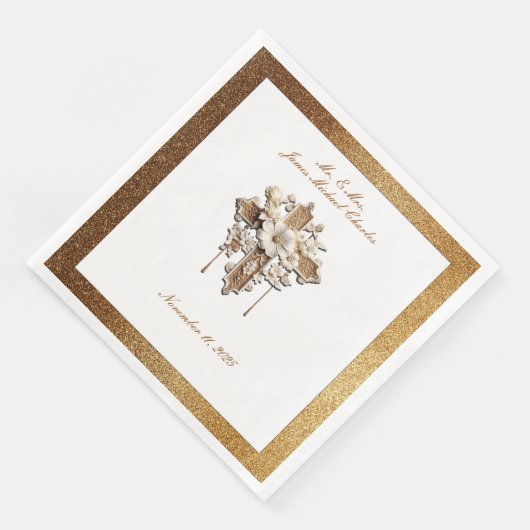 Serviette En Papier Elégant Blanc avec Gold Trim Mariage Dîner (Coin)