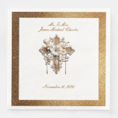 Serviette En Papier Elégant Blanc avec Gold Trim Mariage Dîner (Devant)