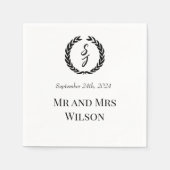 Serviette En Papier Elégant Blanc avec Monogramme noir Dîner de couron (Devant)