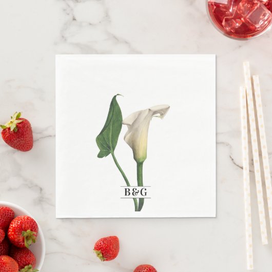 Serviette En Papier Elégant blanc Calla Lily Vert Mariage botanique (En situation)