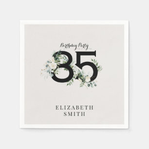 Serviette En Papier Elégant blanc crème florale Anniversaire Cocktail