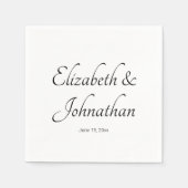 Serviette En Papier Élégant blanc et noir Script Noms mariée Salle (Devant)