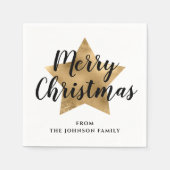 Serviette En Papier Elégant Blanc Faux Gold Star Joyeux Noël (Devant)