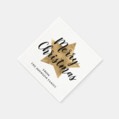 Serviette En Papier Elégant Blanc Faux Gold Star Joyeux Noël (Coin)