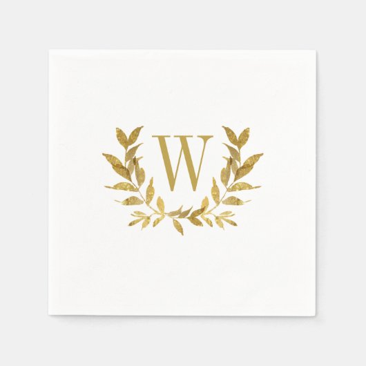 Serviette En Papier Élégant Blanc Or Moderne Monogramme Mariage (Devant)