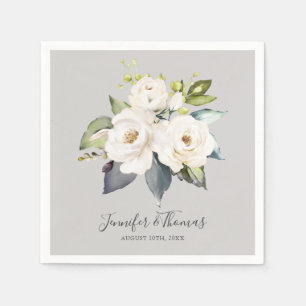 Serviette En Papier Elégant blanc Roses Aquarelle Mariage Floral