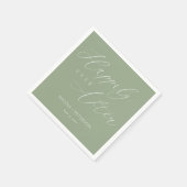 Serviette En Papier Élégant blanc Script Sage Green Mariage serviettes (Coin)