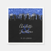 Serviette En Papier Elégant bleu argent Parties scintillant noir Maria (Devant)