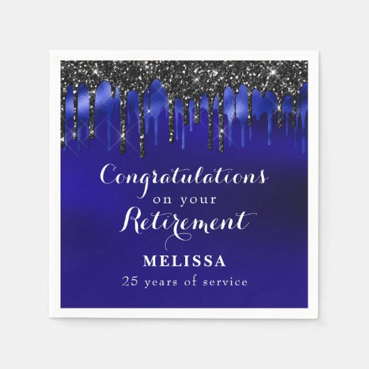 Serviette En Papier Elégant Bleu Black Parties scintillant Drips Félic (Devant)