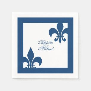 Serviette En Papier Elégant bleu blanc Fleur de Lis Mariage