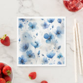 Serviette En Papier Elégant bleu blanc floral argent (En situation)