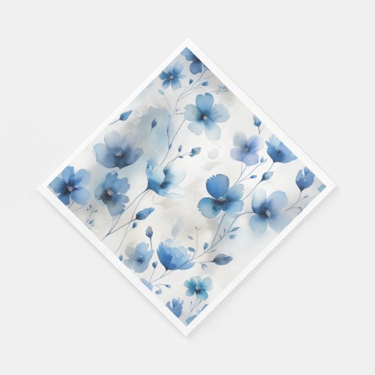 Serviette En Papier Elégant bleu blanc floral argent (Coin)