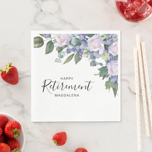 Serviette En Papier Élégant Bleu Blanc Floral Parti de retraite person (En situation)