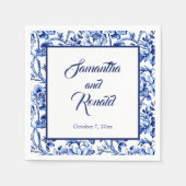 Serviette En Papier Elégant bleu blanc Mariage en toile florale (Devant)