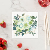 Serviette En Papier Elégant bleu blanc or Turquoise Mariage floral (En situation)