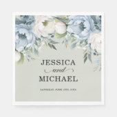 Serviette En Papier Elégant bleu bleu ivoire floral Sage vert (Devant)