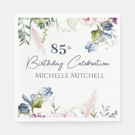 Serviette En Papier Elégant bleu bleu rose personnalisé 85e anniversai (Devant)