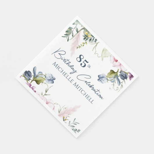 Serviette En Papier Elégant bleu bleu rose personnalisé 85e anniversai (Coin)