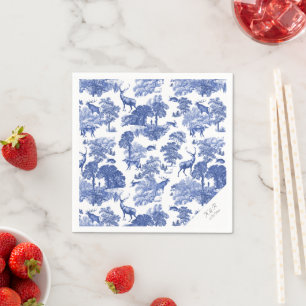Serviette En Papier Elégant Bleu Bleu Toile Français Deer Boodland