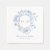 Serviette En Papier Elégant bleu Chinoiserie Bird Crest Mariage (Devant)