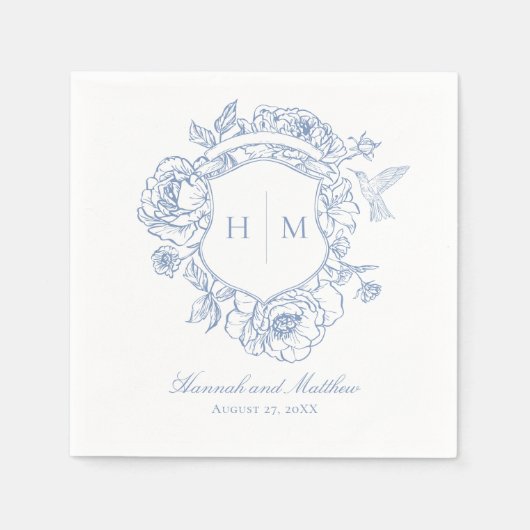 Serviette En Papier Elégant bleu Chinoiserie Bird Crest Mariage (Devant)