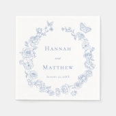 Serviette En Papier Elégant bleu Chinoiserie Bird Crest Mariage (Devant)