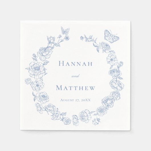 Serviette En Papier Elégant bleu Chinoiserie Bird Crest Mariage (Devant)