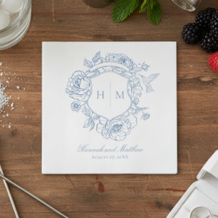 Serviette En Papier Elégant bleu Chinoiserie Bird Crest Mariage