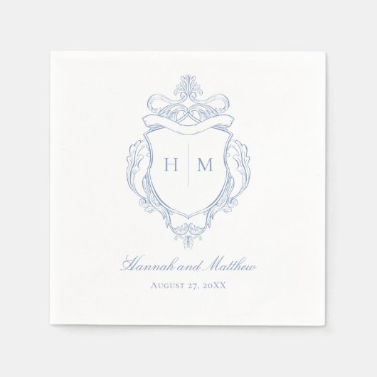 Serviette En Papier Elégant bleu Chinoiserie Bird Crest Mariage (Devant)