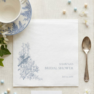 Serviette En Papier Élégant bleu chinoiserie nature oiseaux douche de