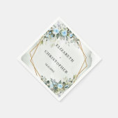 Serviette En Papier Élégant bleu clair fleurs eucalyptus or mariage (Coin)