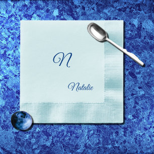 Serviette En Papier Élégant bleu couleur solide monogrammé serviettes
