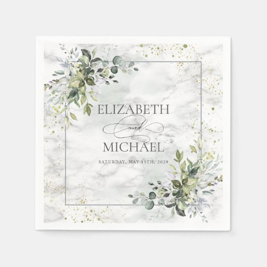 Serviette En Papier Elégant bleu Dusty Eucalyptus Marbre vert (Devant)