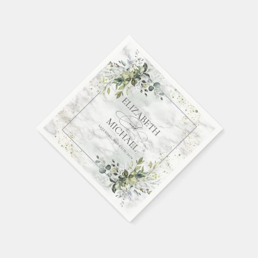 Serviette En Papier Elégant bleu Dusty Eucalyptus Marbre vert (Coin)