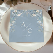 Serviette En Papier Elégant bleu Dusty Fleurs Floral Mariage