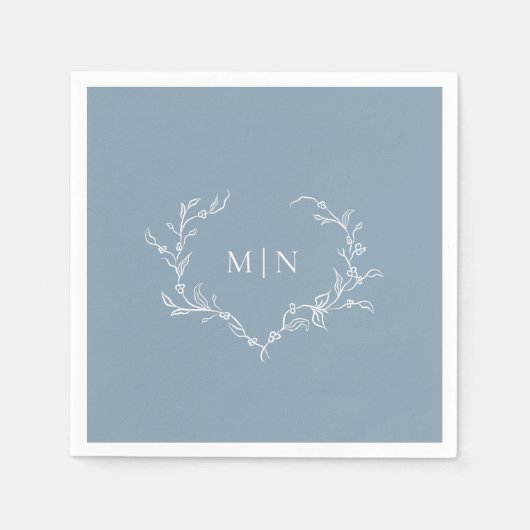 Serviette En Papier Élégant bleu Dusty Mariage Monogram Papier Napkin (Devant)
