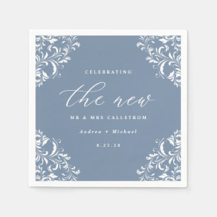 Serviette En Papier Elégant bleu Dusty Vintage classique Mariage