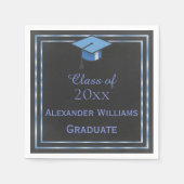 Serviette En Papier Élégant Bleu encadré Graduation (Devant)