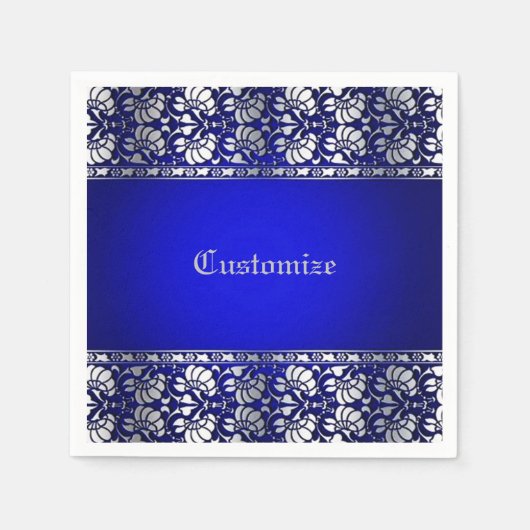 Serviette En Papier Elégant bleu et argent Personnalisé (Devant)