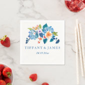 Serviette En Papier Elégant bleu et Pêcher Mariage floral Napkin (En situation)
