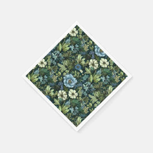 Serviette En Papier Élégant bleu et vert Fleur sauvage victorien Motif (Coin)